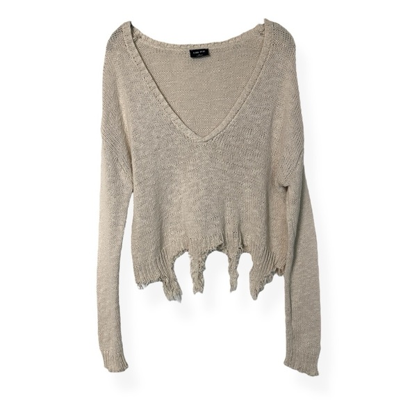 3/$20 💥 Blank Paige Oversized Relaxed Fit Sweater Distressed Cream Frayed Knit - Picture 1 of 15